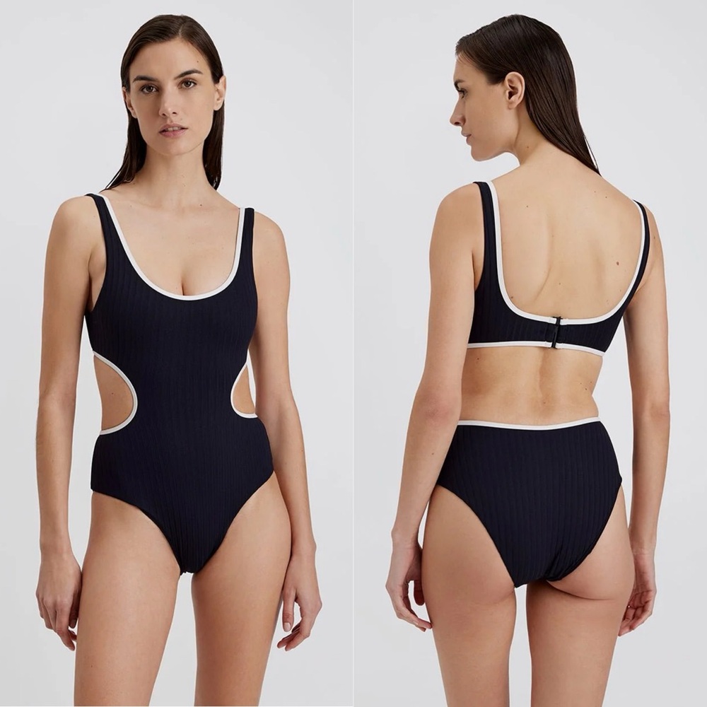 NWT Solid & Striped Sarah Ribbed One Piece Swimsuit Noir Optic White
